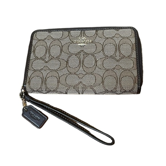 Coach Signature Canvas Zip Around Wristlet - Picture 13 of 13